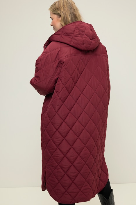 Steppmantel, oversized, Kapuze, Zipper, Seitenschlitze