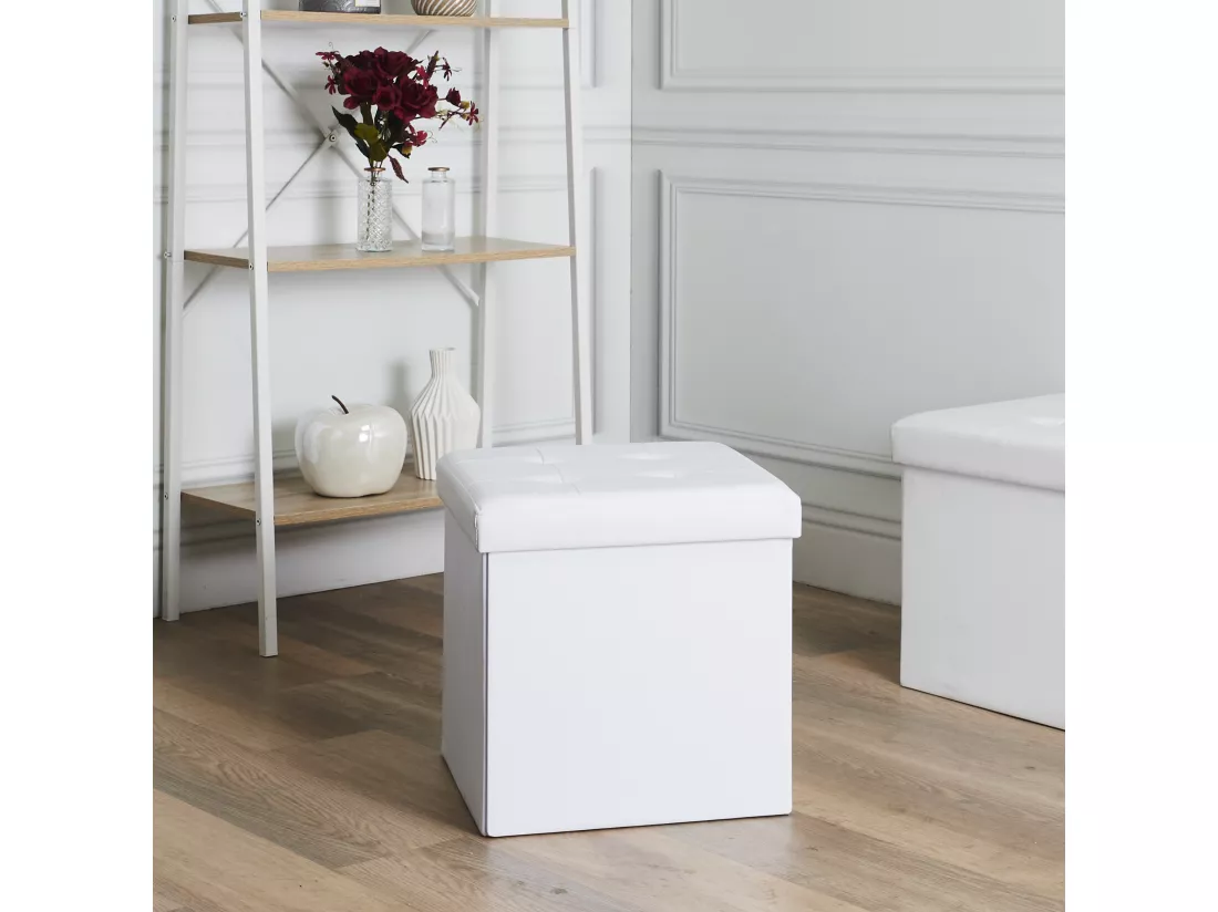Coffre Pouf Pliable Pu Blanc