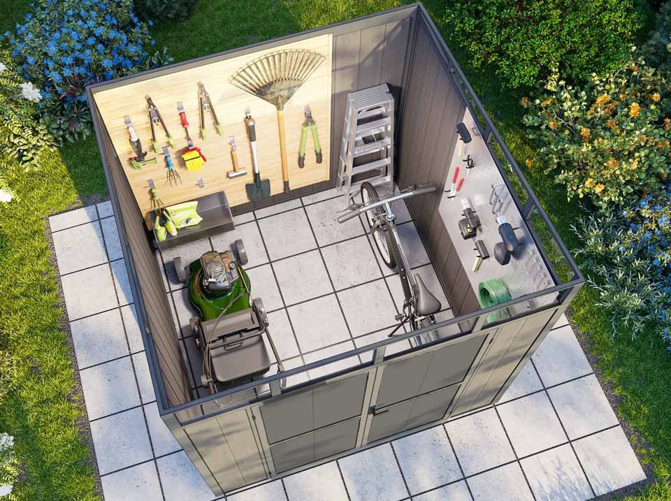 Abri de jardin composite evora gris 4m² - structure en aluminium - bois composite co-extrude - anti-uv - resistant a la corrosion