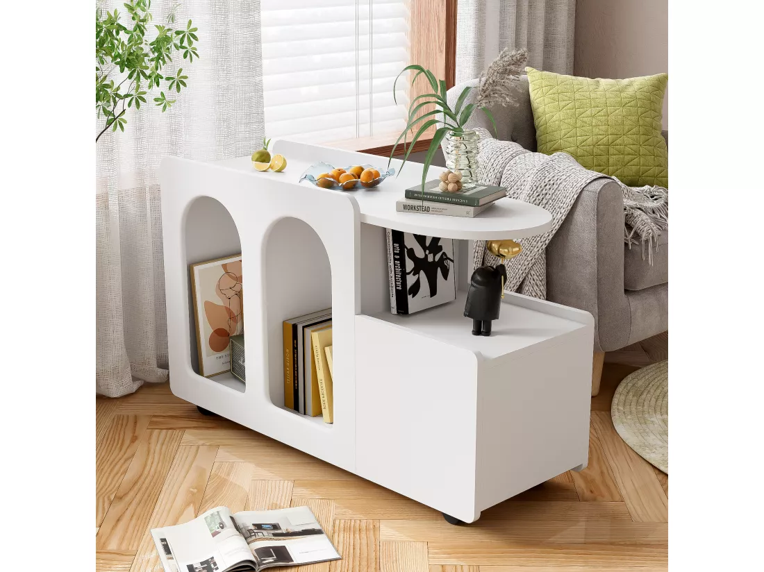 Buffet à roulettes - avec rangement multifonctionnel - designunique - Blanc