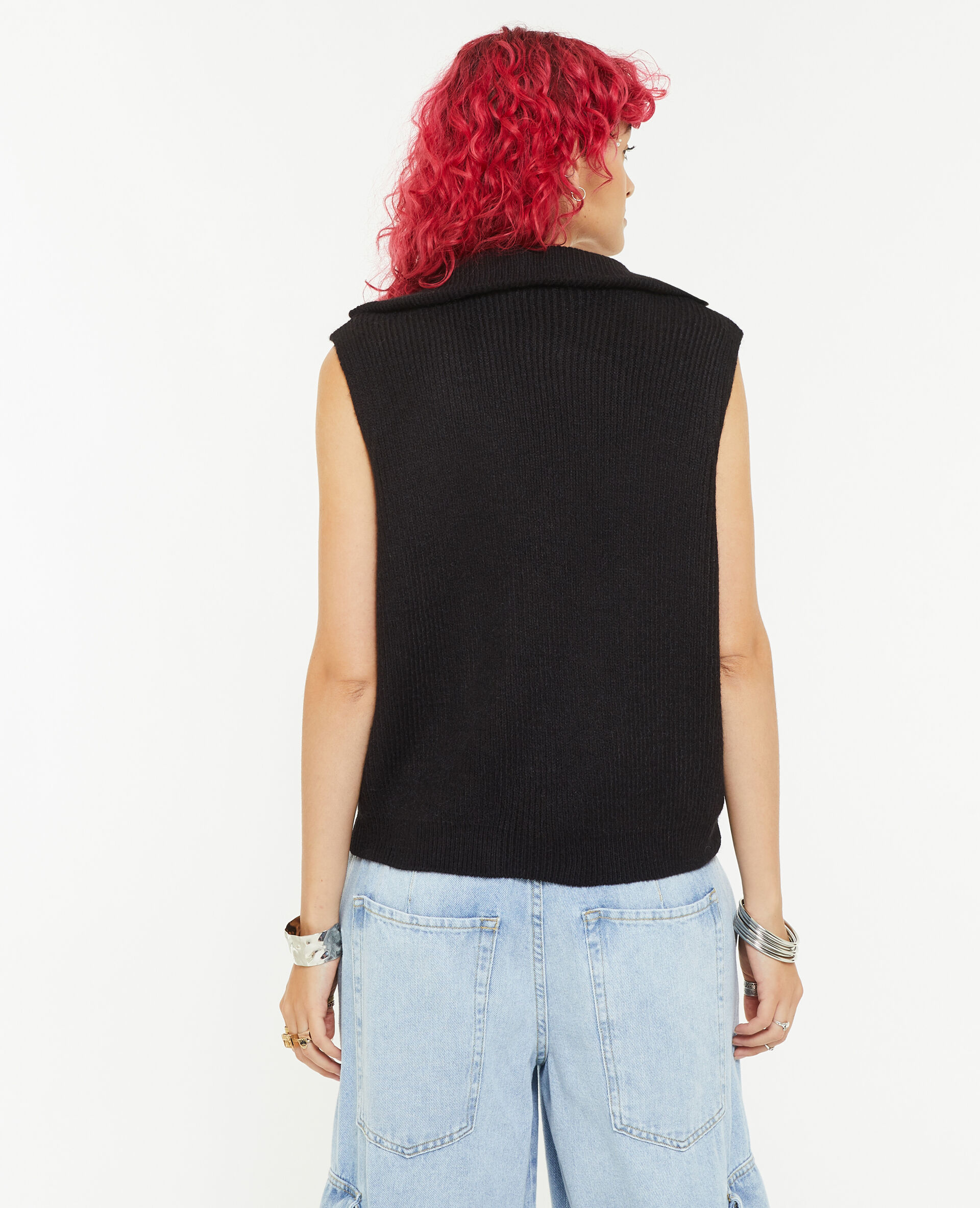 Pull sans manches à col camionneur - Noir