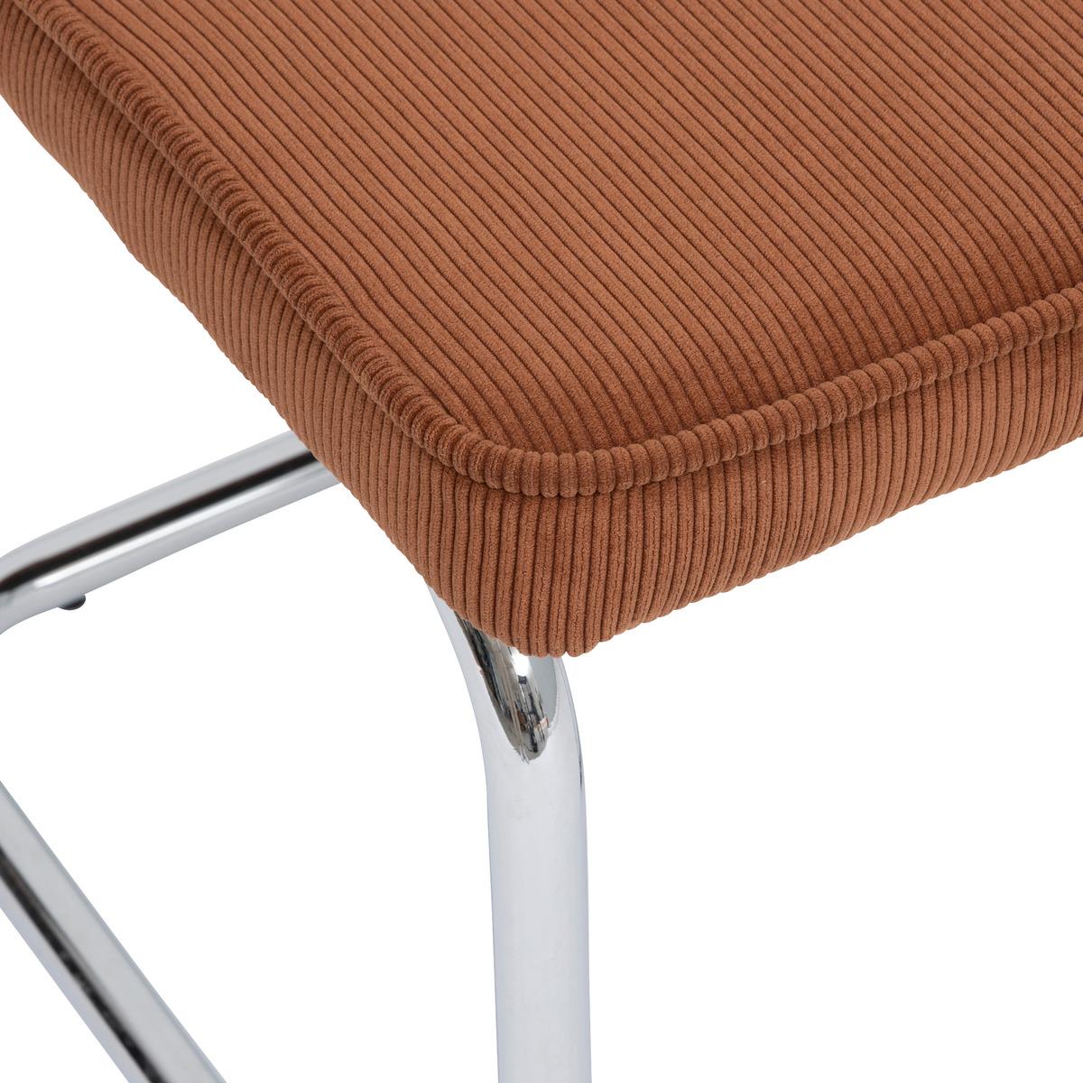 CHAISE SERSI VELOURS COTELE PIEDS CHROME AMBRE