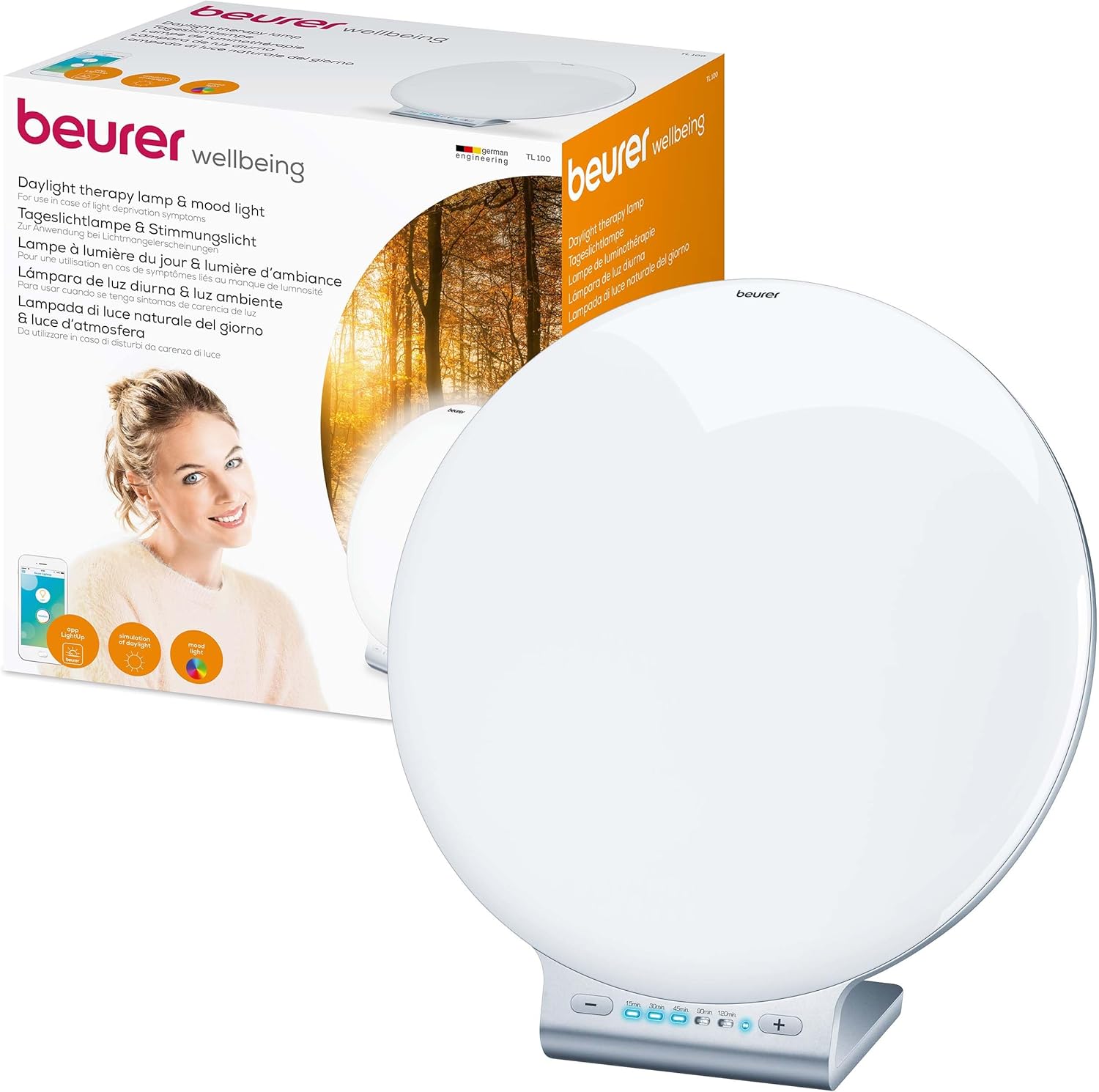 Beurer TL 100 2-in-1 LED Tageslichtlampe und Stimmungslicht, mit Farbwechselfunktion, bequeme App Steuerung, 1 Stück (1er Pack), Weiß