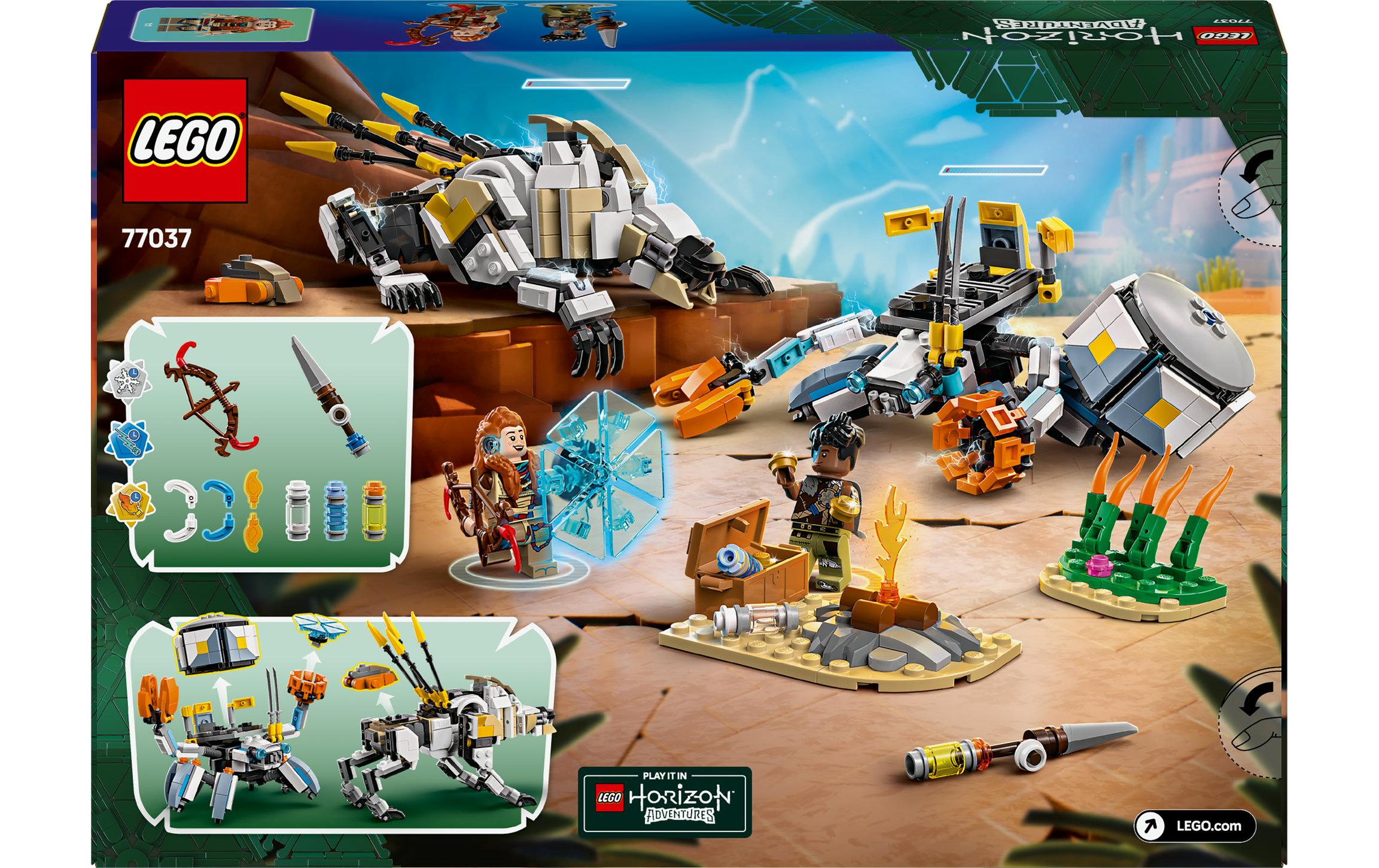 Horizon Adventures Set mit Videospielfiguren 77037Aloy und Varl vs. Panzerwanderer und Sägezahn