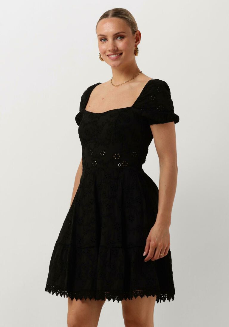 GUESS zwarte guess mini jurk ss clio flare midi dress