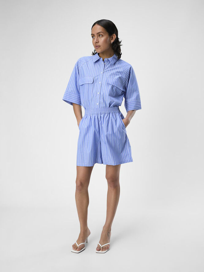 Object OBJPOPLINA FIKA HW SHORTS 132 Brunnera blue/white