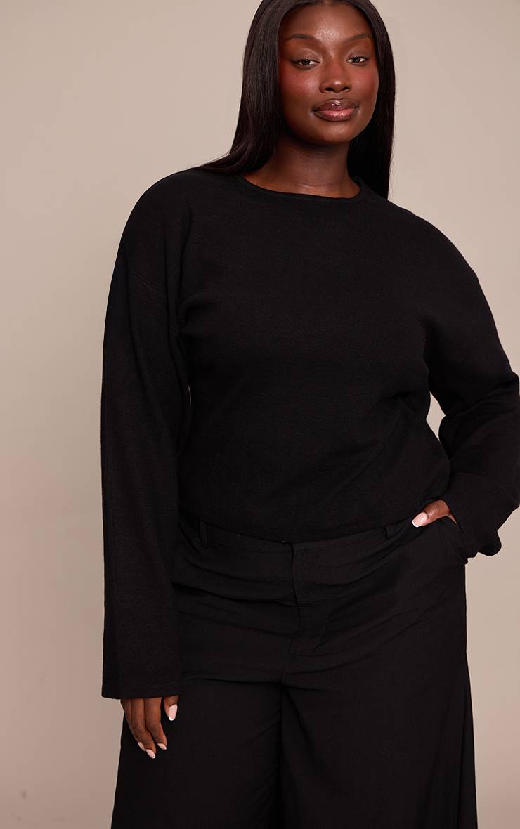 Noir T-shirt Grande Taille À Manches Longues Resserrées Et Manches Cocoon