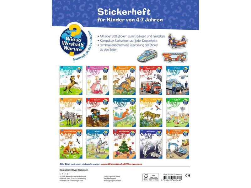 Ravensburger Kinder-Sachbuch WWW Stickerheft: Einsatzfahrze Stickern mit vollem Einsatz