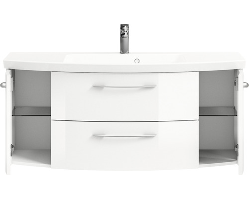 Cassca Sprint badkamermeubelset, BxD 121 x 46,2 cm, hoogglans witte fronten, 2-delige set met wastafel van mineraalmarmer
