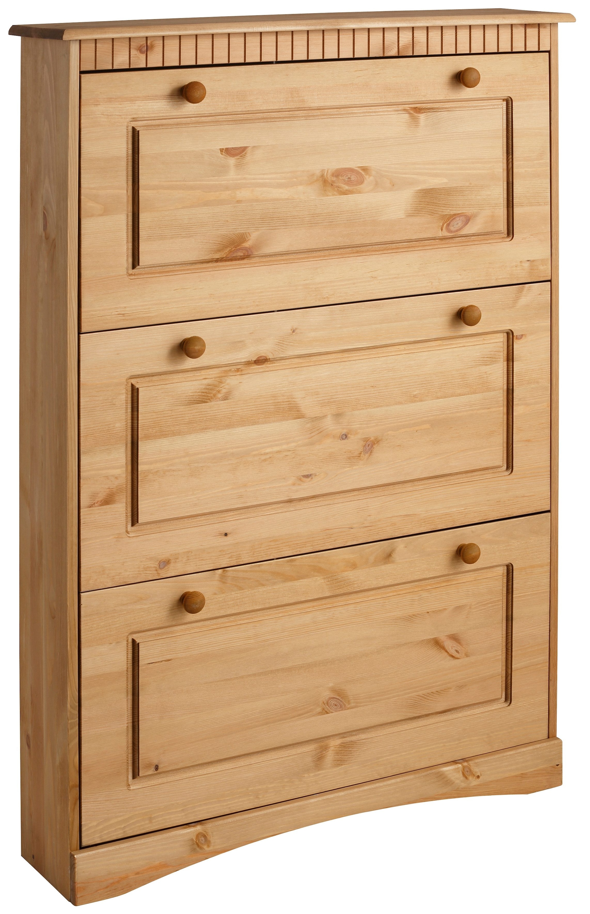 Home affaire Schuhschrank »Rustic« aus massiver Kiefer, 3 Schuhklappen, für 9-11 Paar, Kassettenoptik