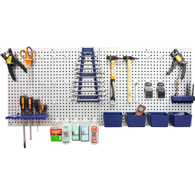KIT PANNEAUX MURAUX EN ACIER AVEC 32 FIXATIONSPOUR ORGANISATION D'OUTILS 21L