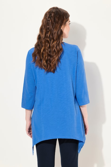 Shirt, Zipfelsaum, V-Ausschnitt, 3/4-Arm, Biobaumwolle