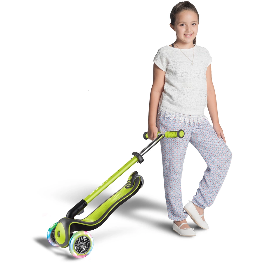 GLOBBER Scooter ELITE DELUXE LIGHTS mit Leuchtrollen, lime grün