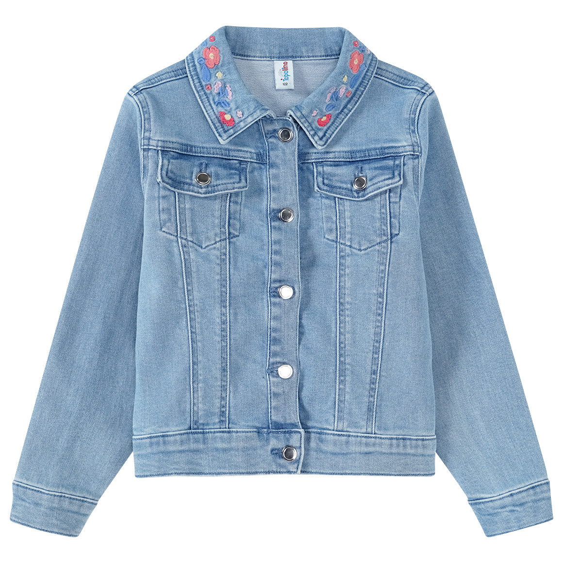 Topolino Mädchen Jeansjacke mit Blumen-Stickerei hellblau