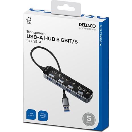 Deltaco USB hub 4-port - transparent