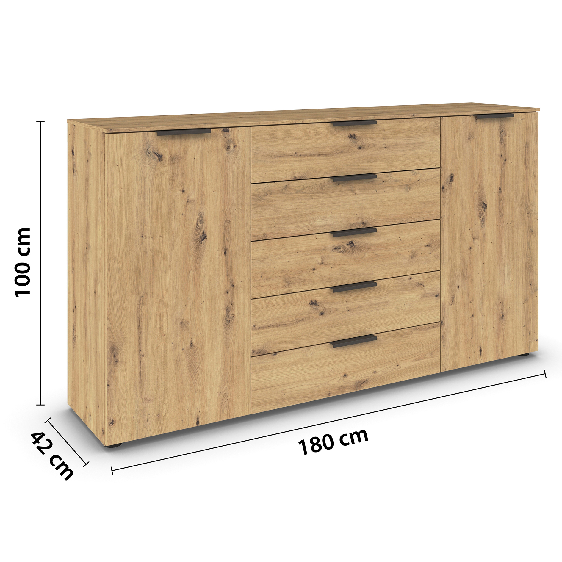 Kommode - Artisan Eiche - Graphitgriffe - 180 cm