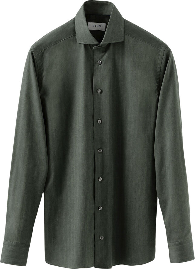 ETON HERRINGBONE WRINKLE FREE FLANNEL SH Grøn