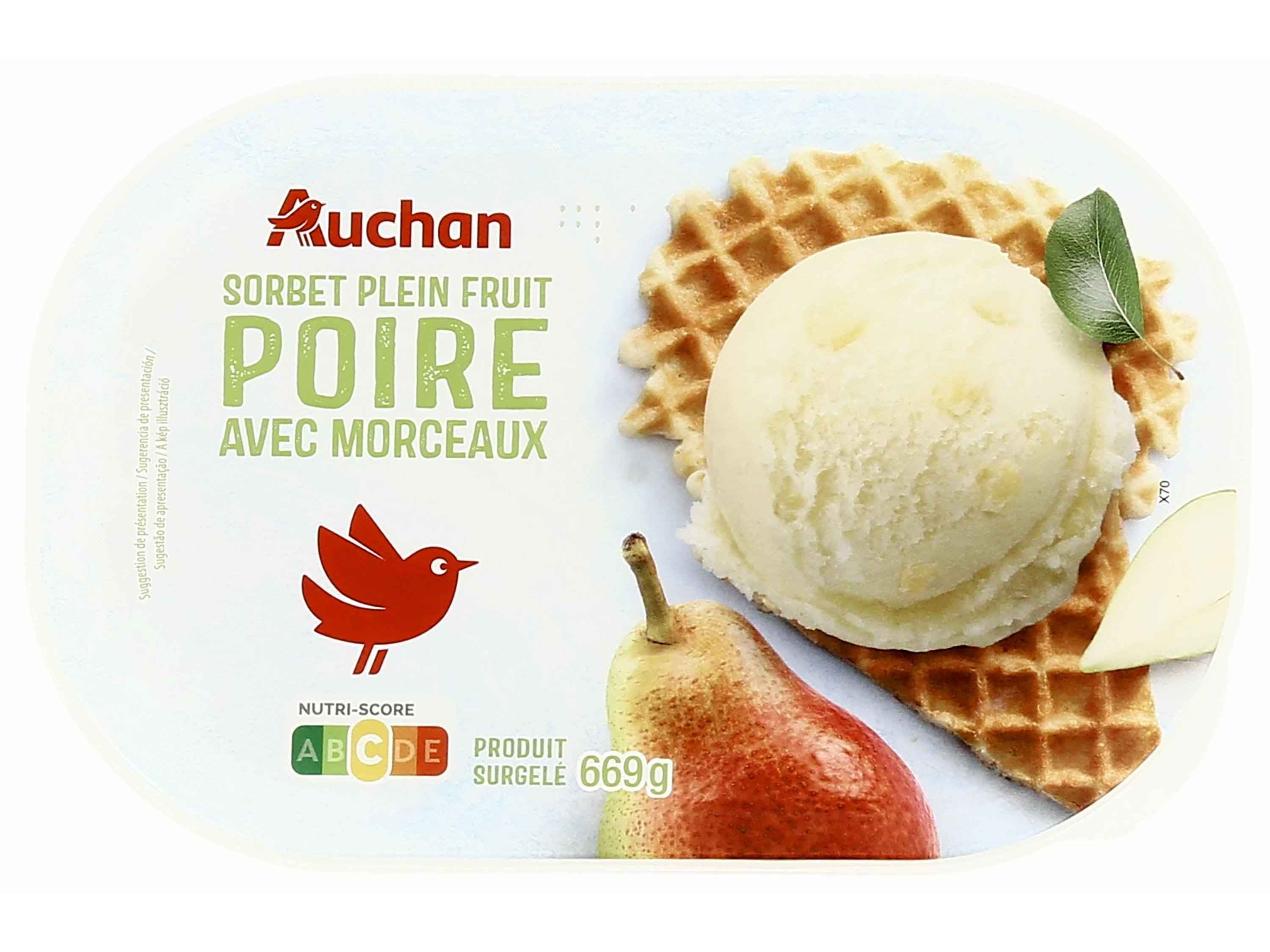 SORBET AUCHAN PERA COM PEDAÇOS 1L