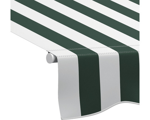 Knikarmscherm 3x2,5, gestreept doek groen/wit, frame RAL 9003 signaalwit