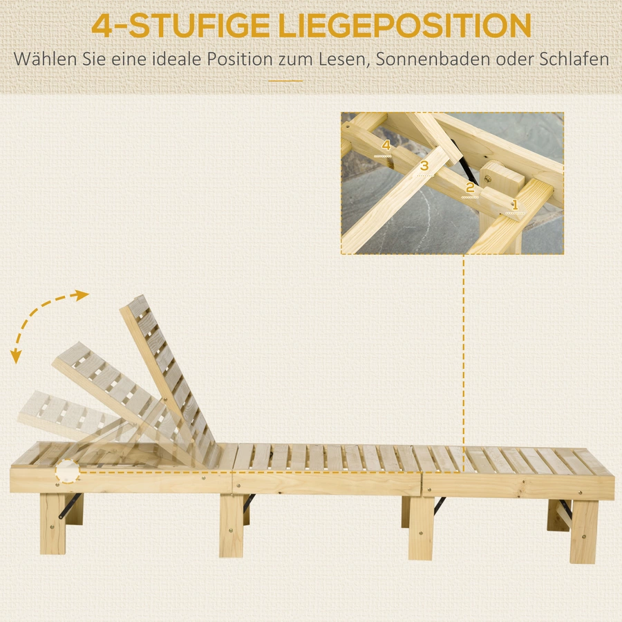 Outsunny Liegestuhl mit Holzrahmen natur