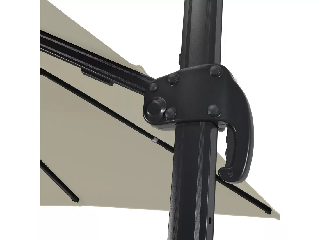 Parasol déporté LED 3x4m rectangle en aluminium + housse - rotatif 360° - Taupe - ROME