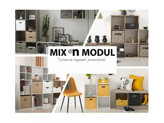 Meuble Étagère 1 case de rangement effet chêne gris H 34.5 cm - à poser ou mural