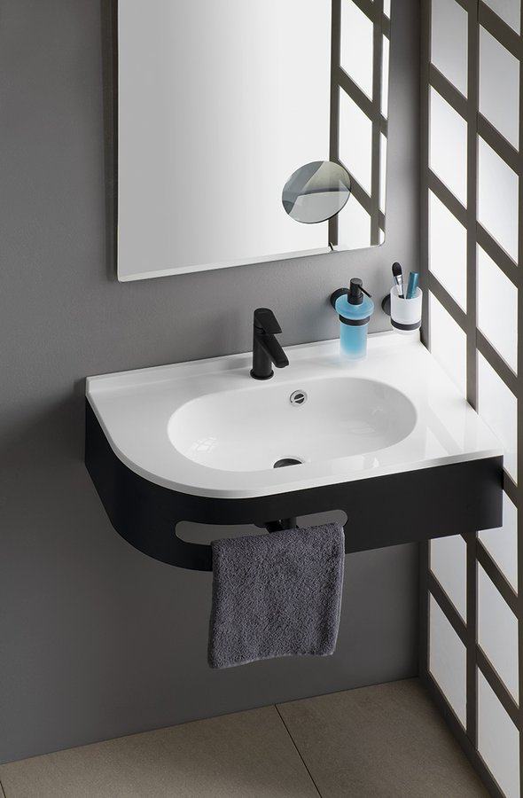 Sapho Pulse wastafel console mat zwart rechts 74.5x44.5cm