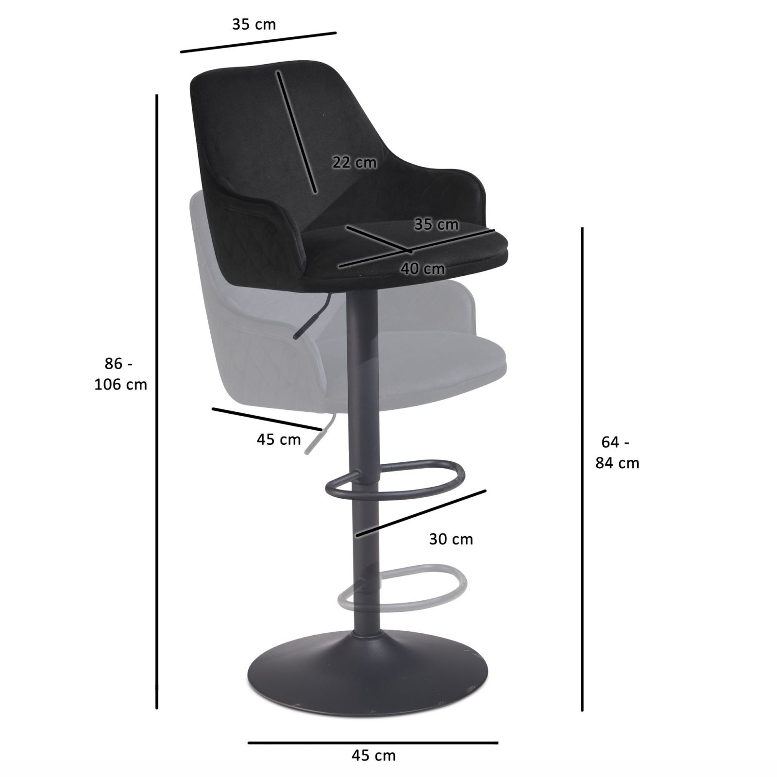 Barhocker - schwarz - Samt - drehbar - höhenverstellbar
