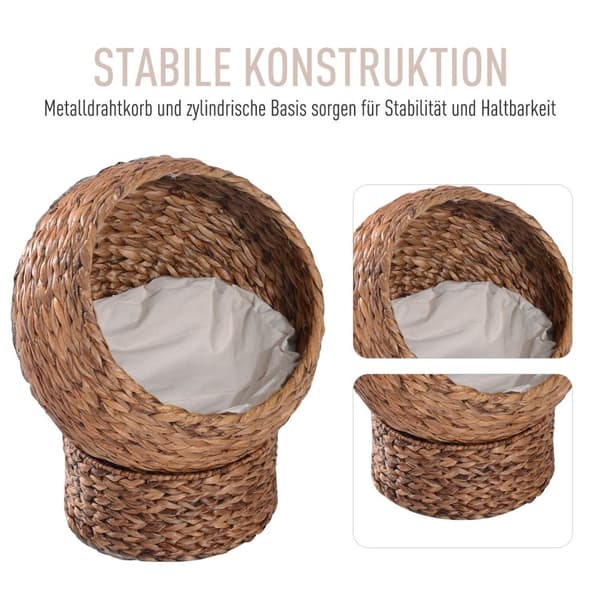 Rattan Cat Basket Komfortabel Katteseng Med Pute, Vannhyacinth Kjæledyrseng, Lysebrun, 42X33X52Cm