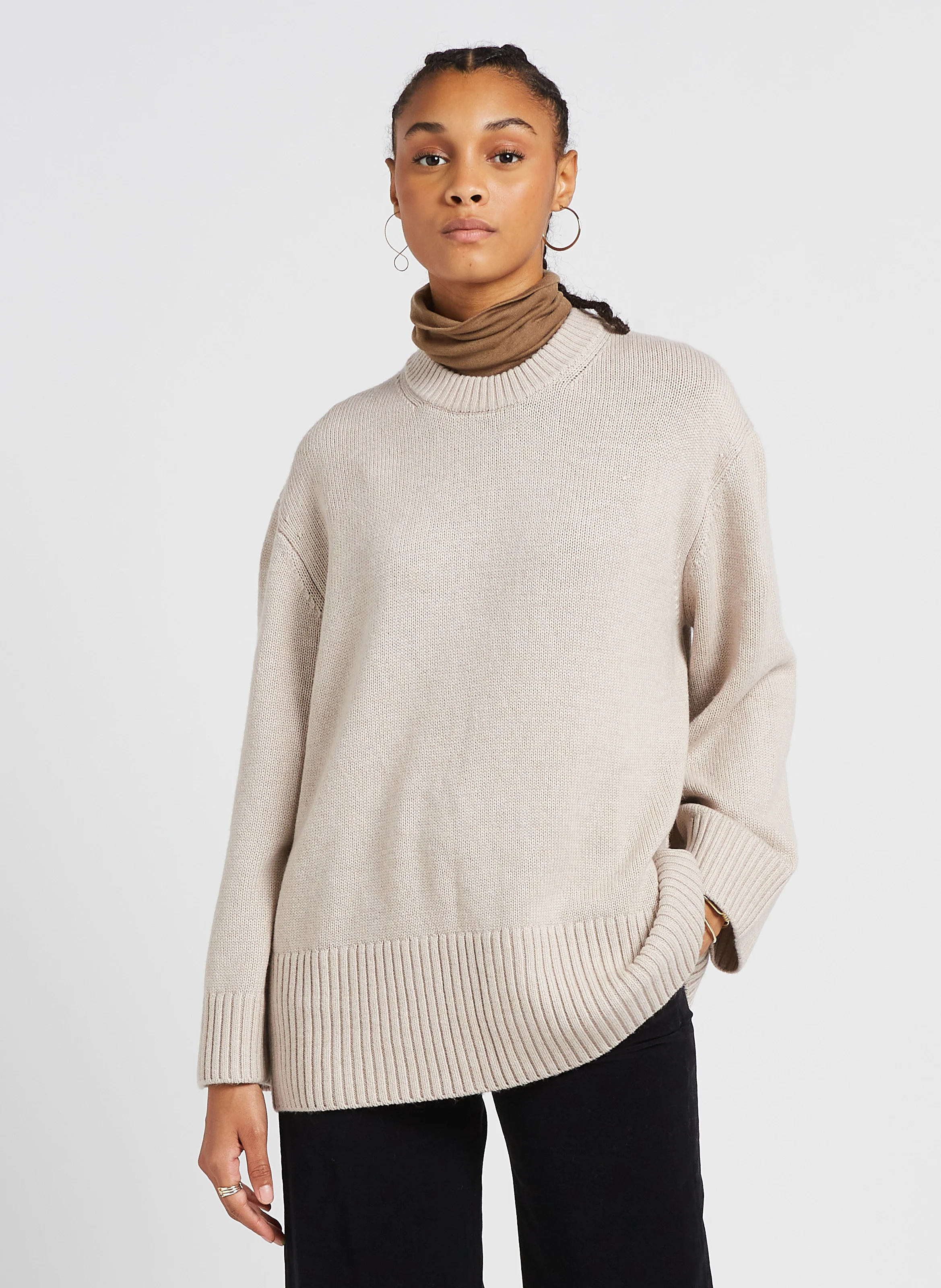 ELIETTE - Pull col rond en laine mélangée | Beige