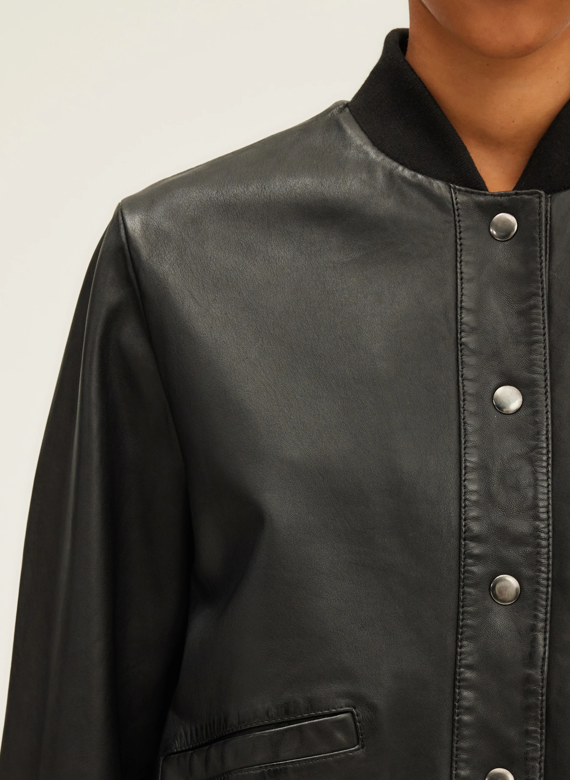 BESS - Blouson col teddy en cuir | Noir