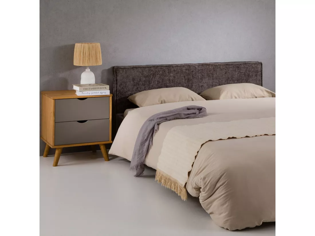 Tête de lit ELOWA 160 rembourrée, En tissu polyester pour lit 160 cm, Sur pieds en plastique, Gris