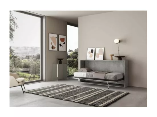 Lit escamotable horizontal gris ciment Bounto 85x185-