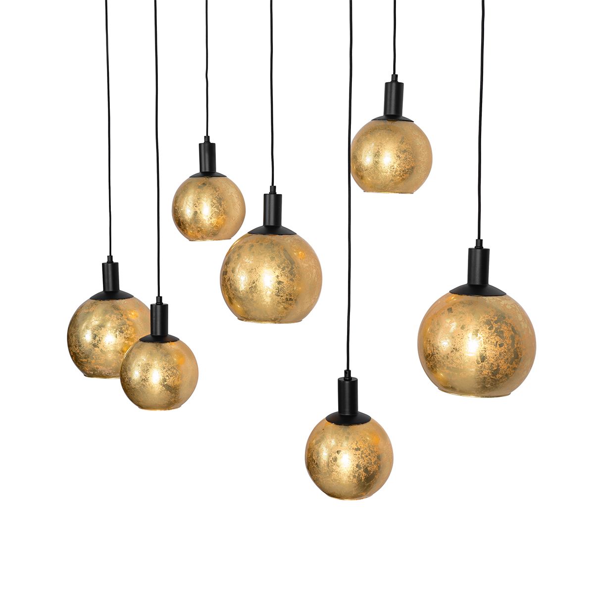 Smart hanglamp zwart met goud glas 7-lichts incl. 7 Wifi A60 - Bert