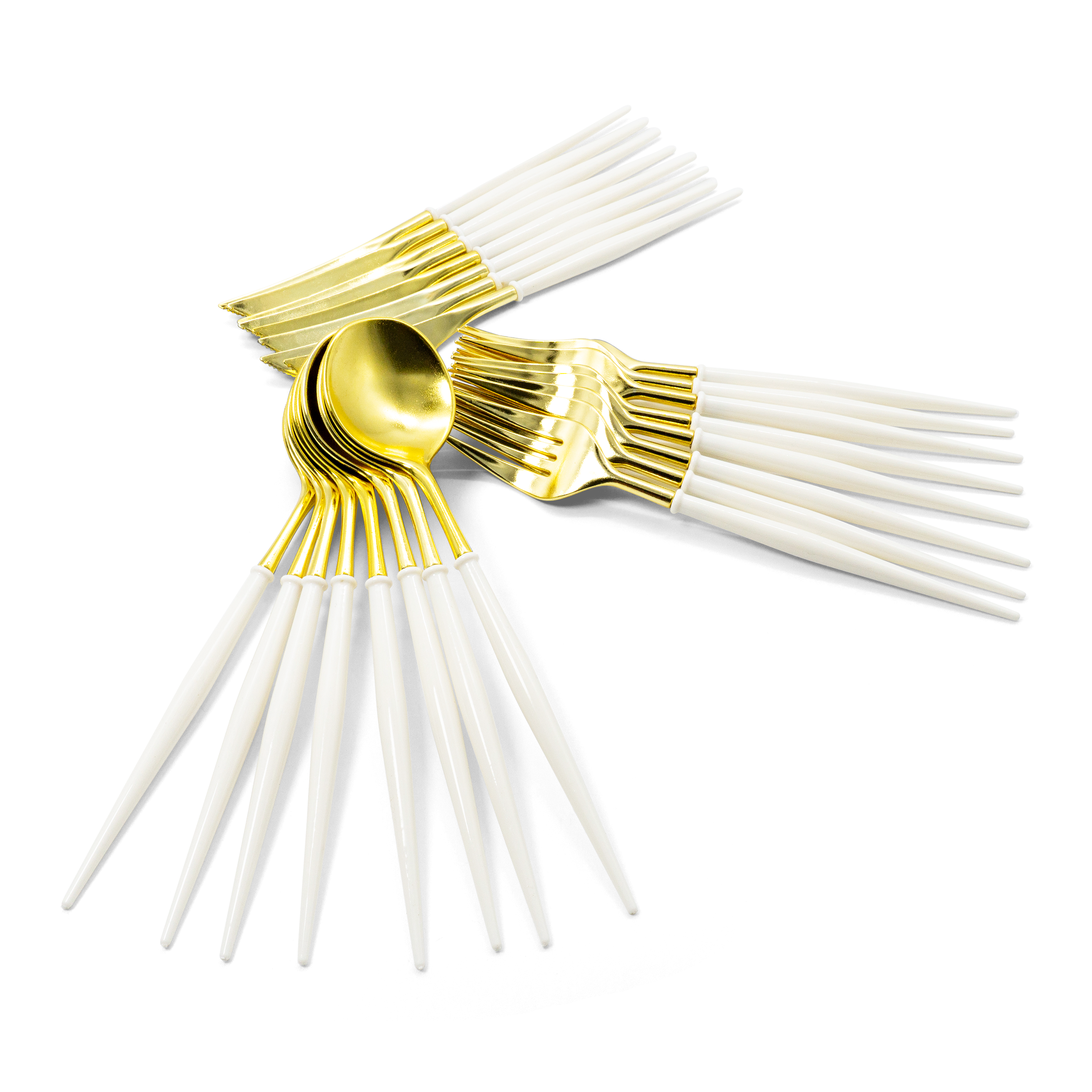 (24-tlg. Set) Einweg Besteck Party Tisch Dekoration - Gold / Weiss