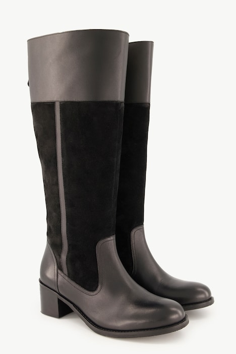 Lederstiefel, XXL-Schaft, Zipper, Veloursleder, Weite H