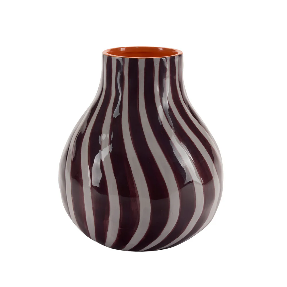 Bahne Interior  Stribet vase swirl, bordeaux/rosa/orange - H19,5 cm