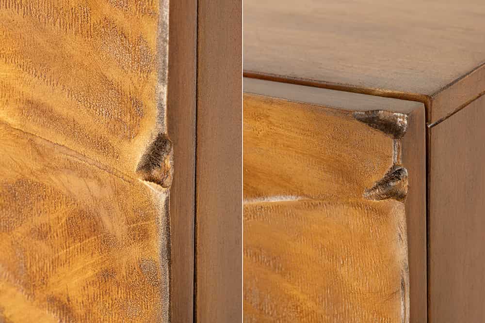 Massives Highboard SNAKE 120cm braun schwarz Mangoholz Schlangen-Design mit aufwendigen 3D Schnitzereien
