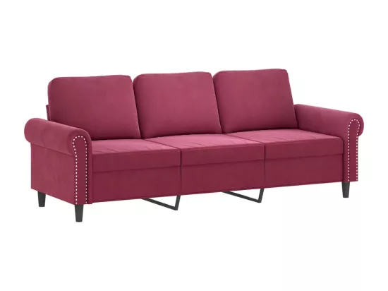 Canapé 3 places avec oreillers bordeaux 180 cm velours
