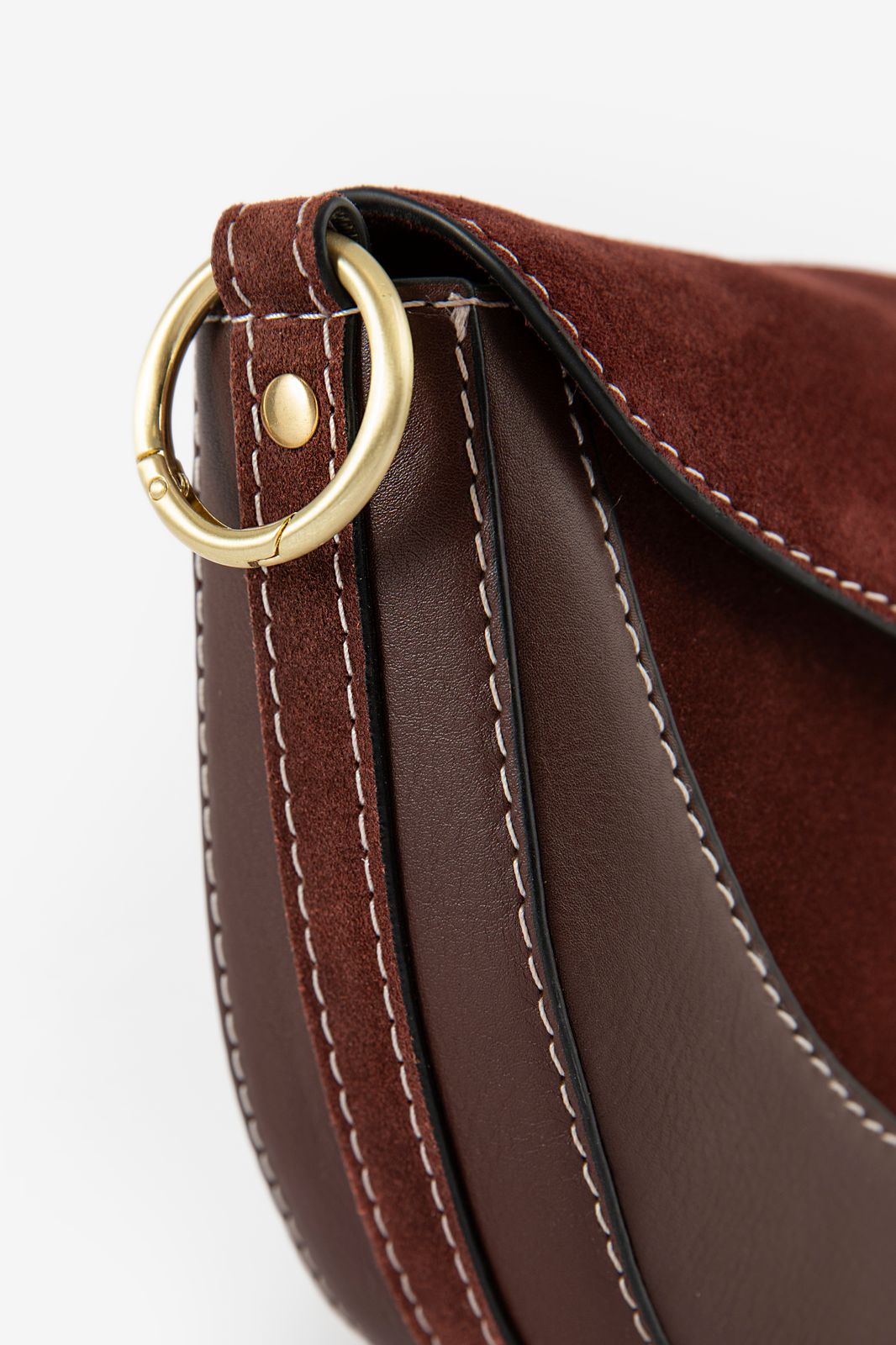 Donkerbruine suède en leren crossbody tas