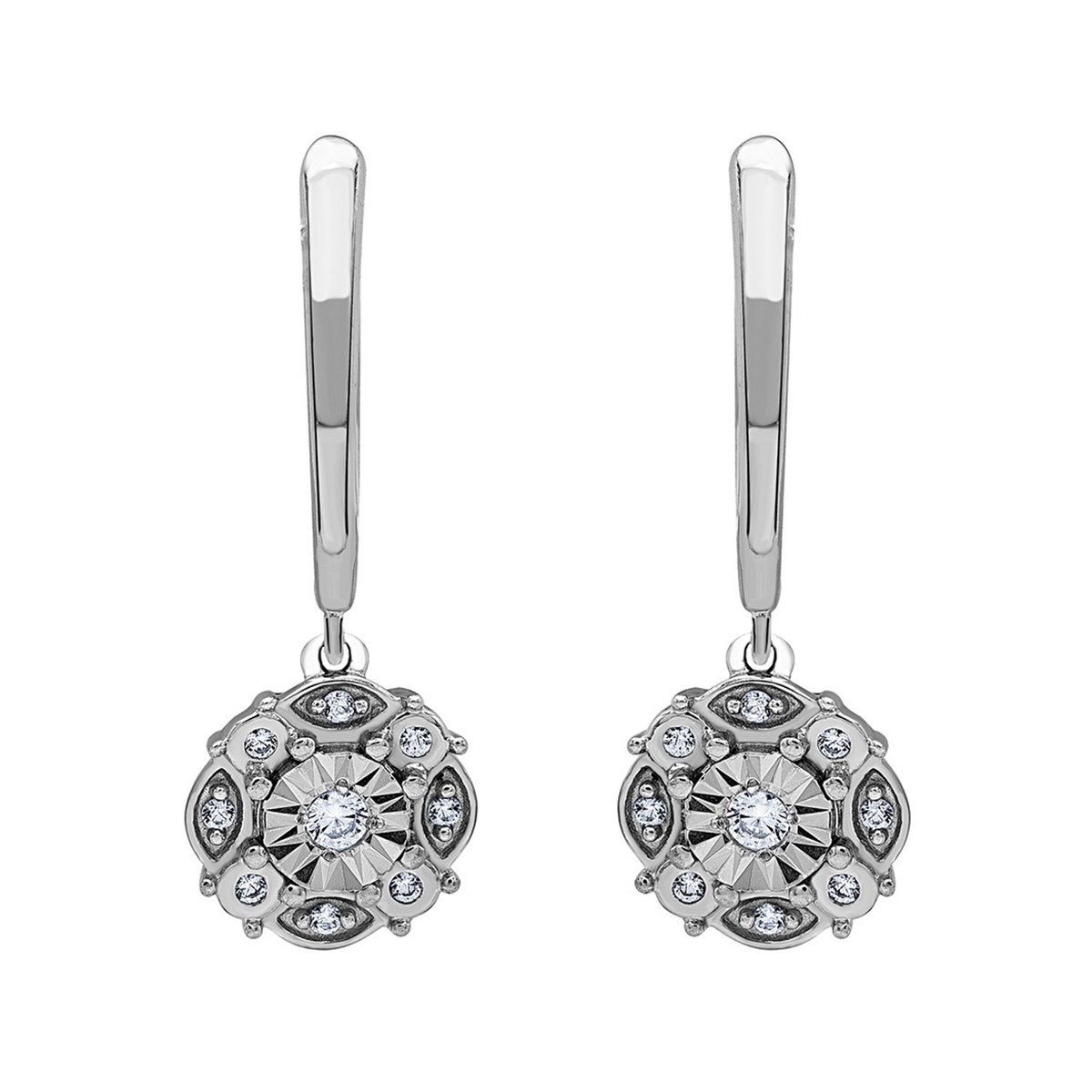 Boucles d'oreilles or blanc pampille diamants