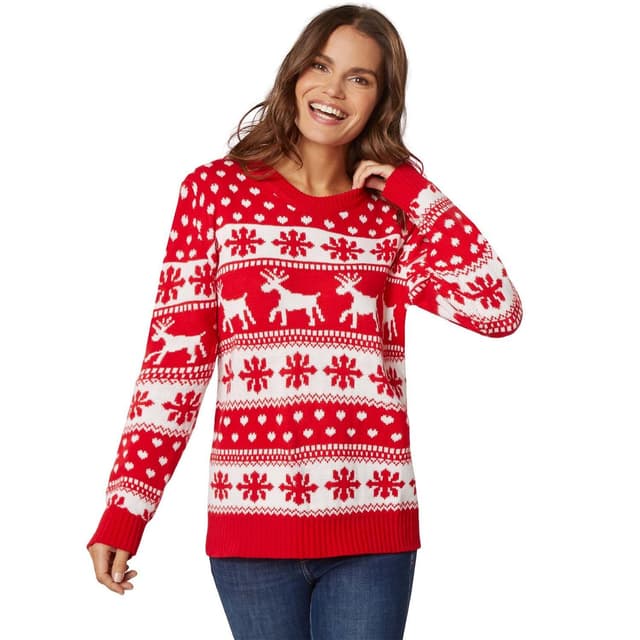 Julesweater Vinterfortryllelse rød-hvid til kvinder