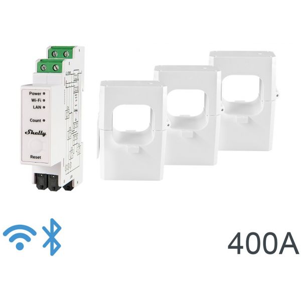 Shelly Módulo Medidor de Consumo Trifásico Wi-fi   3 Ti´s de 400A Ro 3EM-400 - SHELLY-PRO-3EM-400