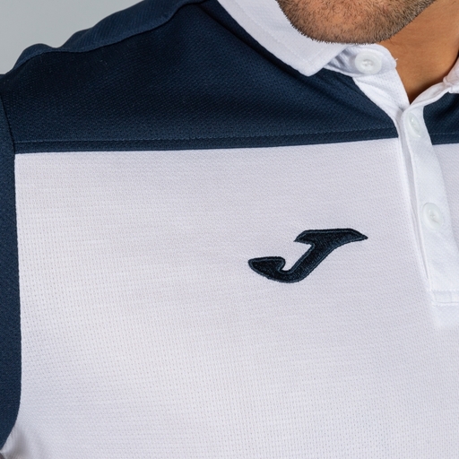 Camisa polo de manga curta Joma Hobby II, branca/azul marinho