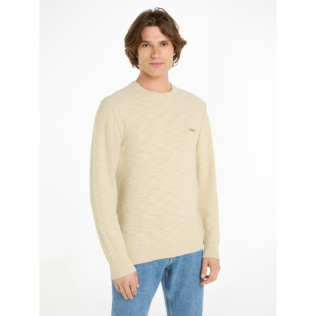 CALVIN KLEIN<br>Suéter de gola redonda com textura irregular