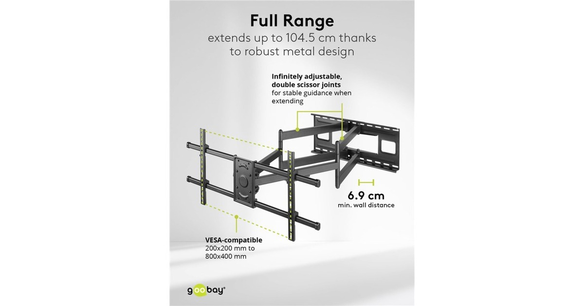 goobayWide Range TV Wall Mount Pro FULLMOTION (XL), 43 tot 90 inch wandmontage   (Zwart)