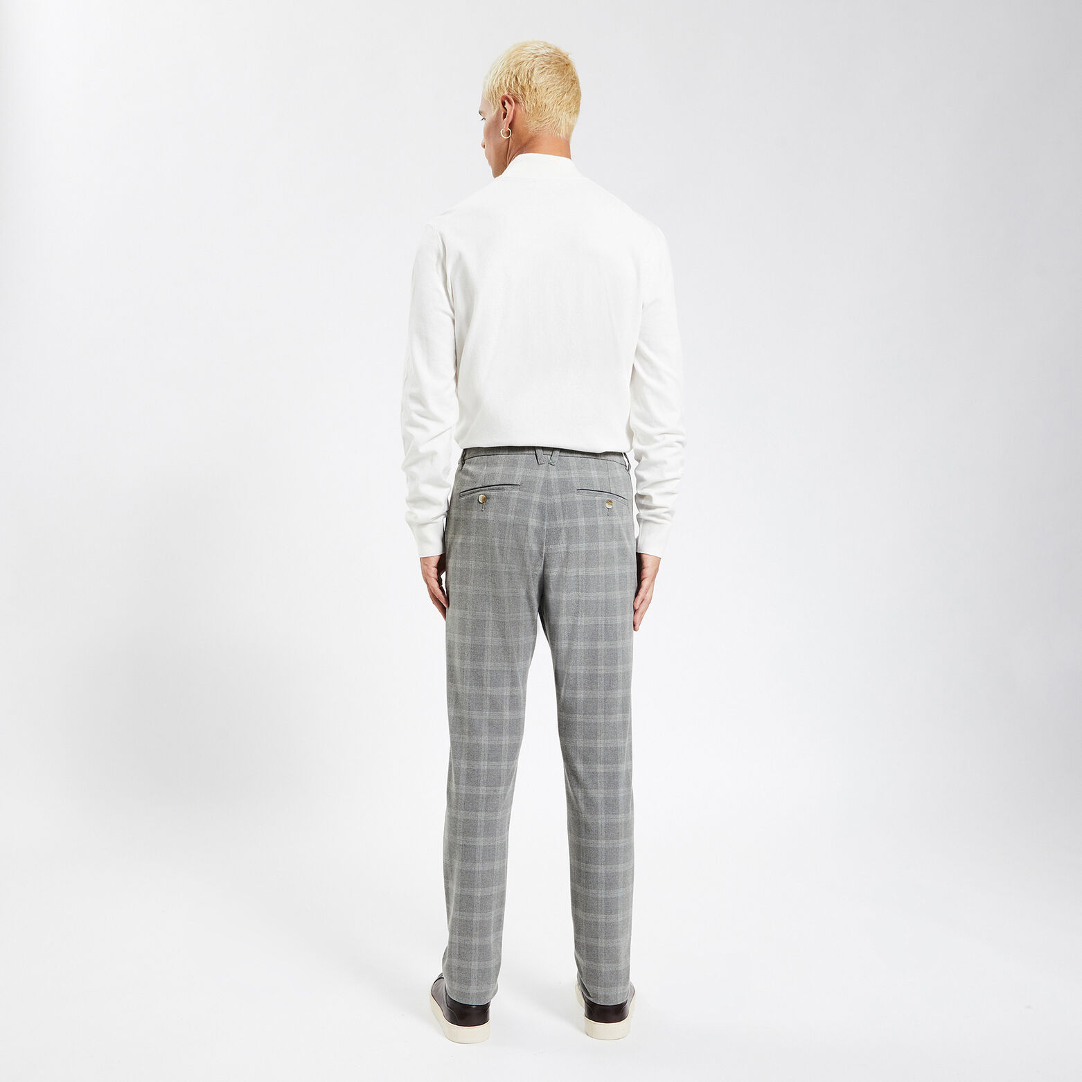 Pantalon chino slim à carreaux Gris clair