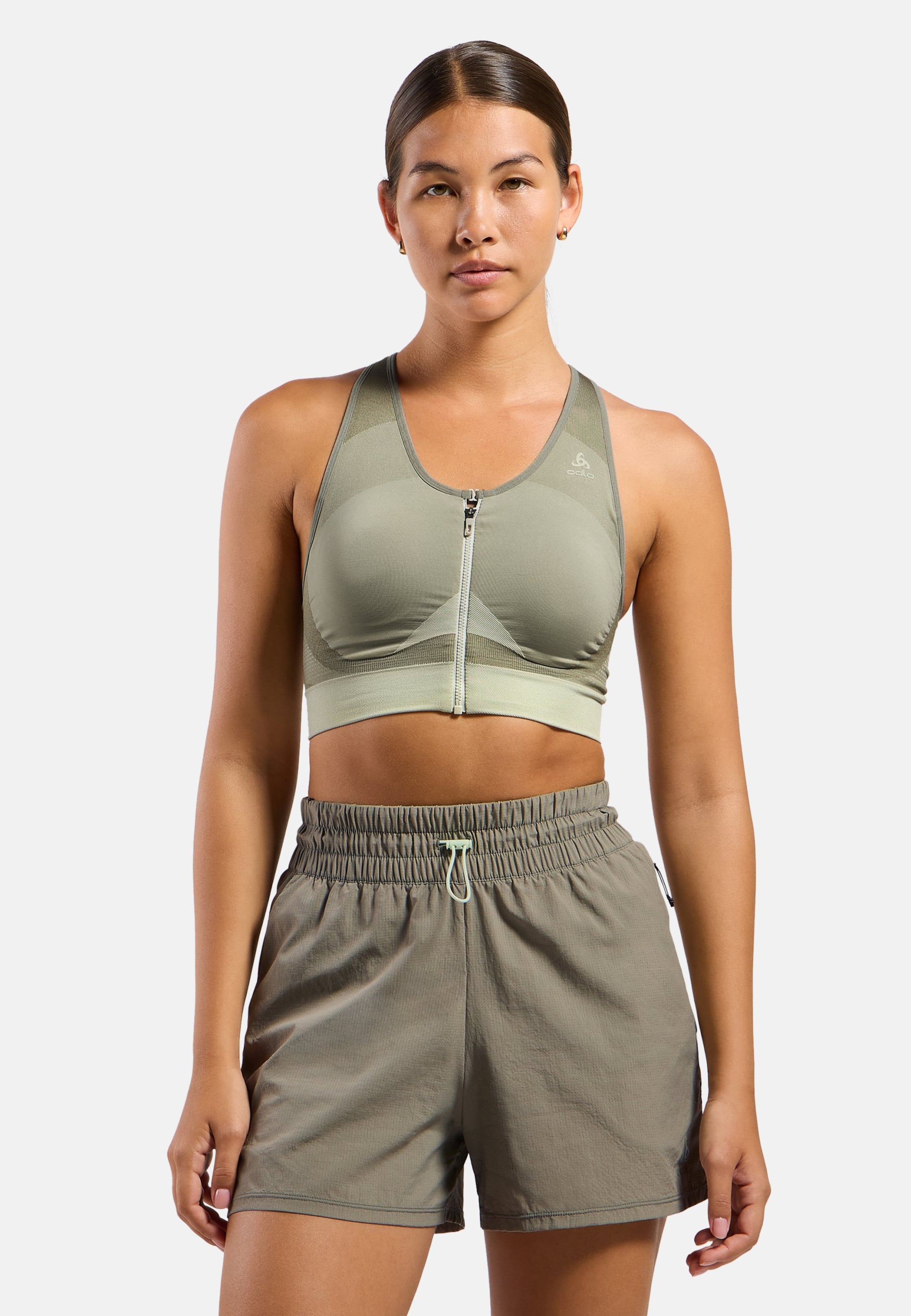 Seamless Sport-BH mit Reissverschluss und starkem Halt in agate gray - vetiver