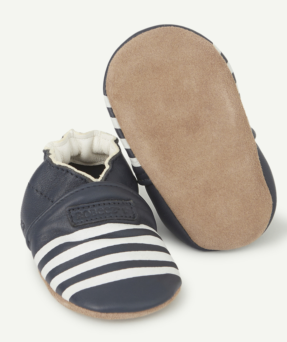 ROBEEZCHAUSSONS BÉBÉ BLEU MARINE EN CUIR AVEC RAYURES BLANCHES