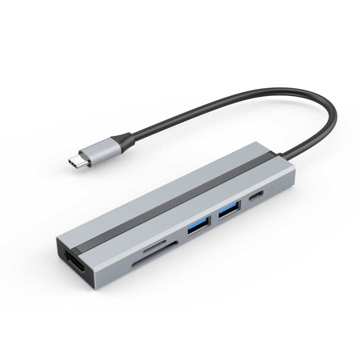 Multifunksjons USB-C-hub med 4K HDMI, USB 3.0/2.0-porter, SD/TF-kortleser